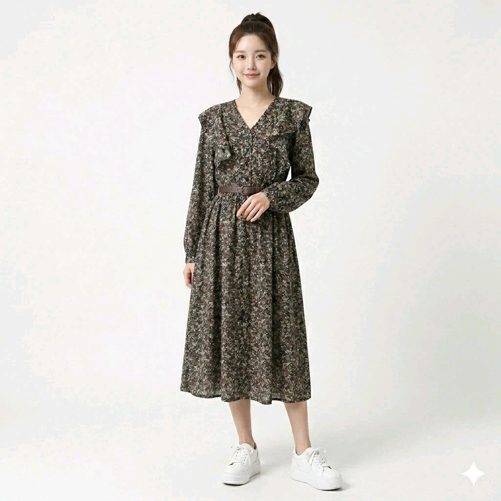 브라운 잔꽃 프릴 원피스 4