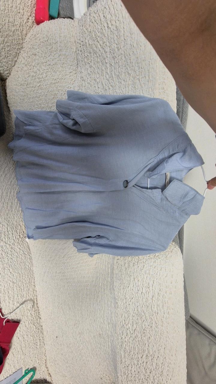 케네스레이디 린넨 혼방 반팔 셔츠 블라우스 스카이블루 2