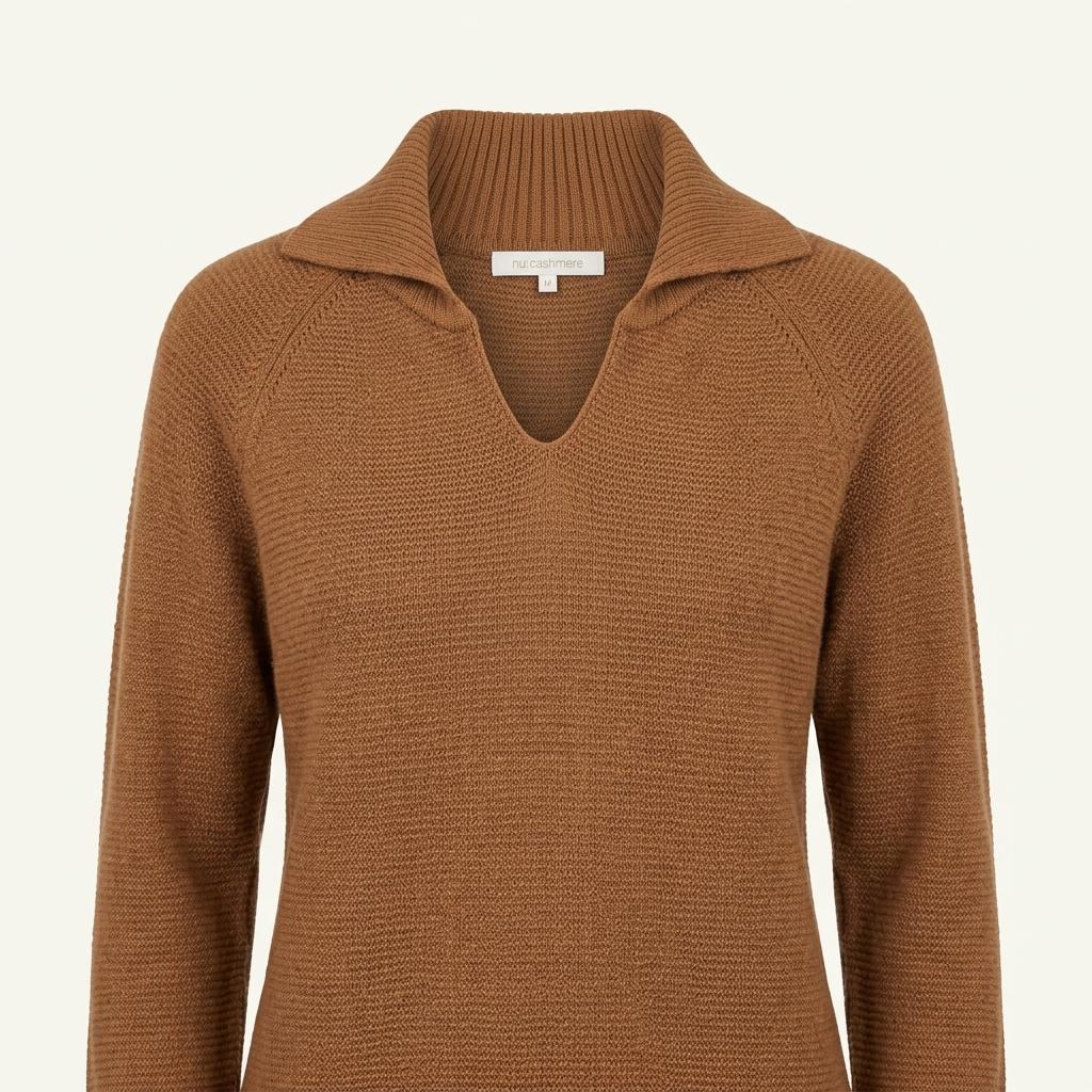 nu:cashmere 누 캐시미어 칼라 반팔 니트 브라운 1