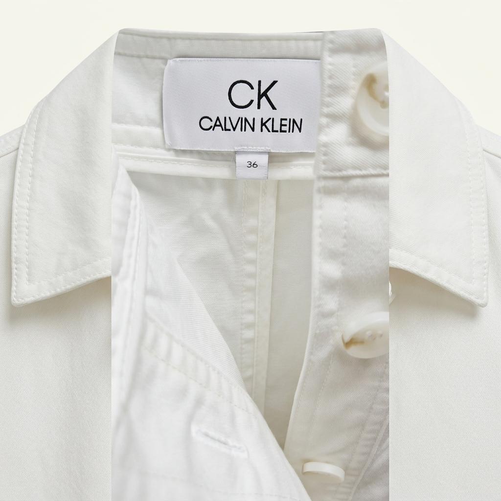 캘빈클라인 CK 코튼 버튼다운 미디 스커트 화이트