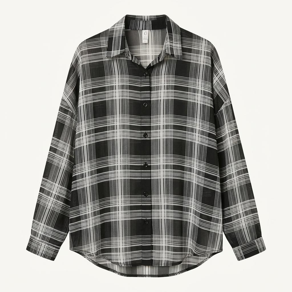 블랙 체크 시스루 긴팔 셔츠 1
