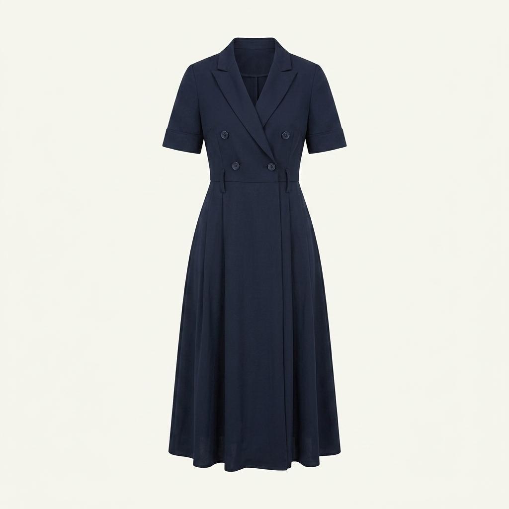 h&m 더블 버튼 반팔 롱 원피스 블랙 1