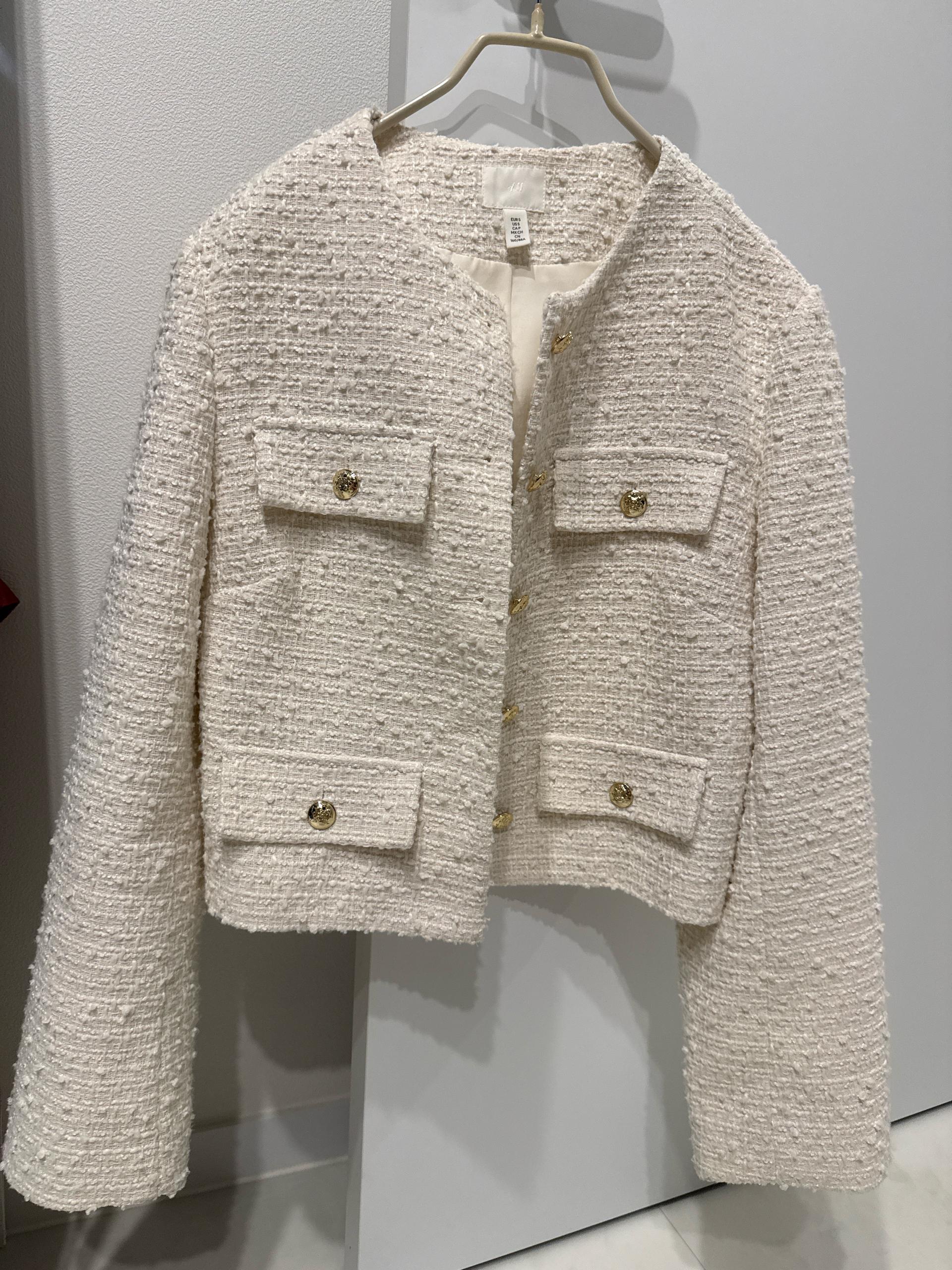 H&M 화이트 트위드 라운드넥 재킷 3