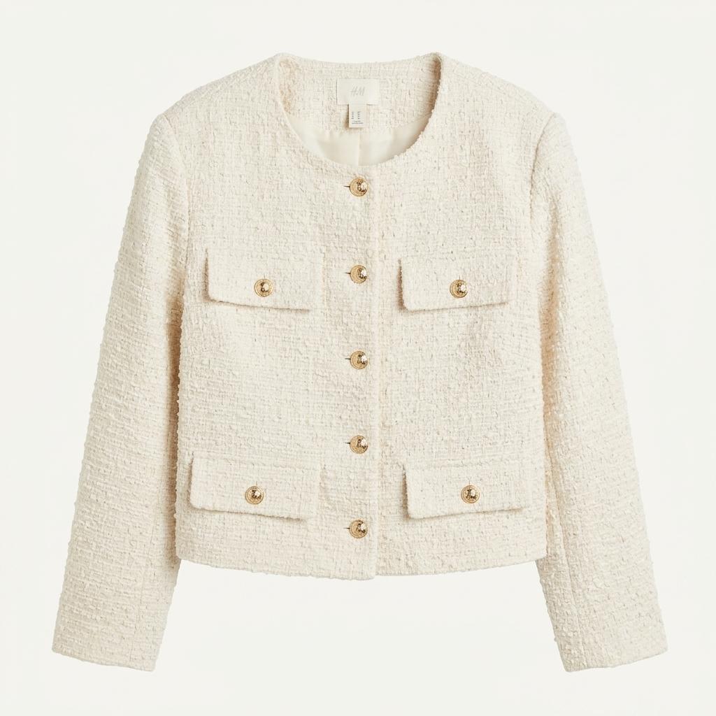 H&M 화이트 트위드 라운드넥 재킷 1