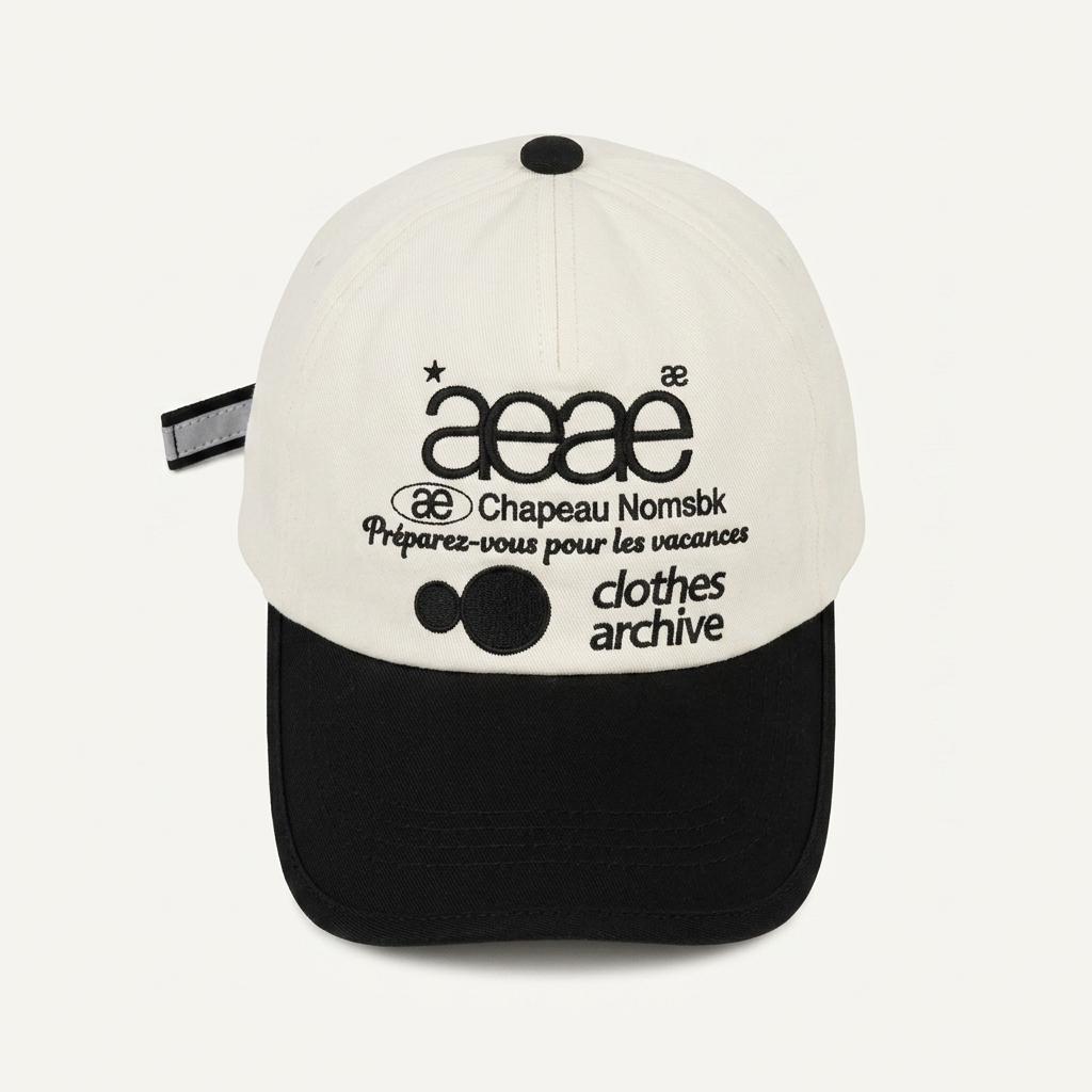 aeae 레터링 그래픽 볼캡 화이트 블랙