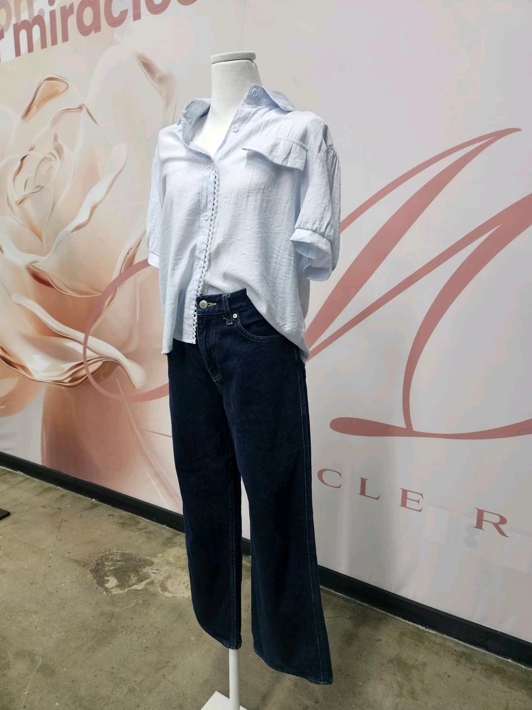 LeShop 하늘색 레이스 포인트 셔츠 4