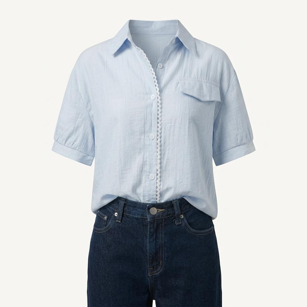 LeShop 하늘색 레이스 포인트 셔츠 1