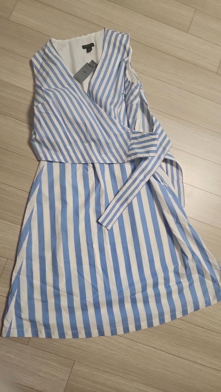 앤테일러 스트라이프 랩 스타일 민소매 원피스 8
