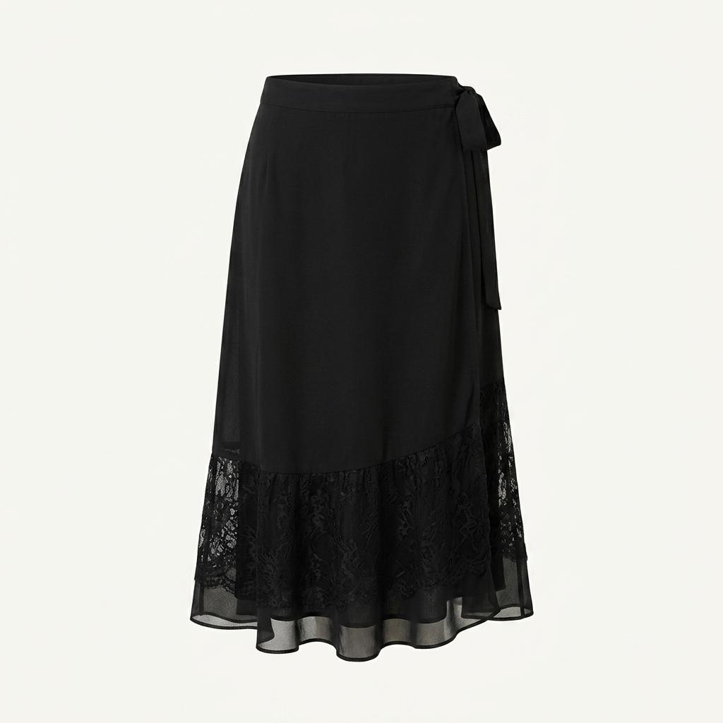 자라 베이직 레이스 배색 랩 스커트 블랙 1