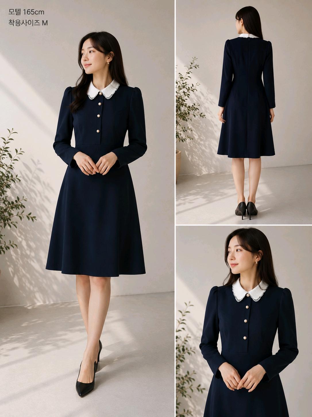 [jj지고트] 레이스 칼라 진주 버튼 미니 원피스 네이비 3