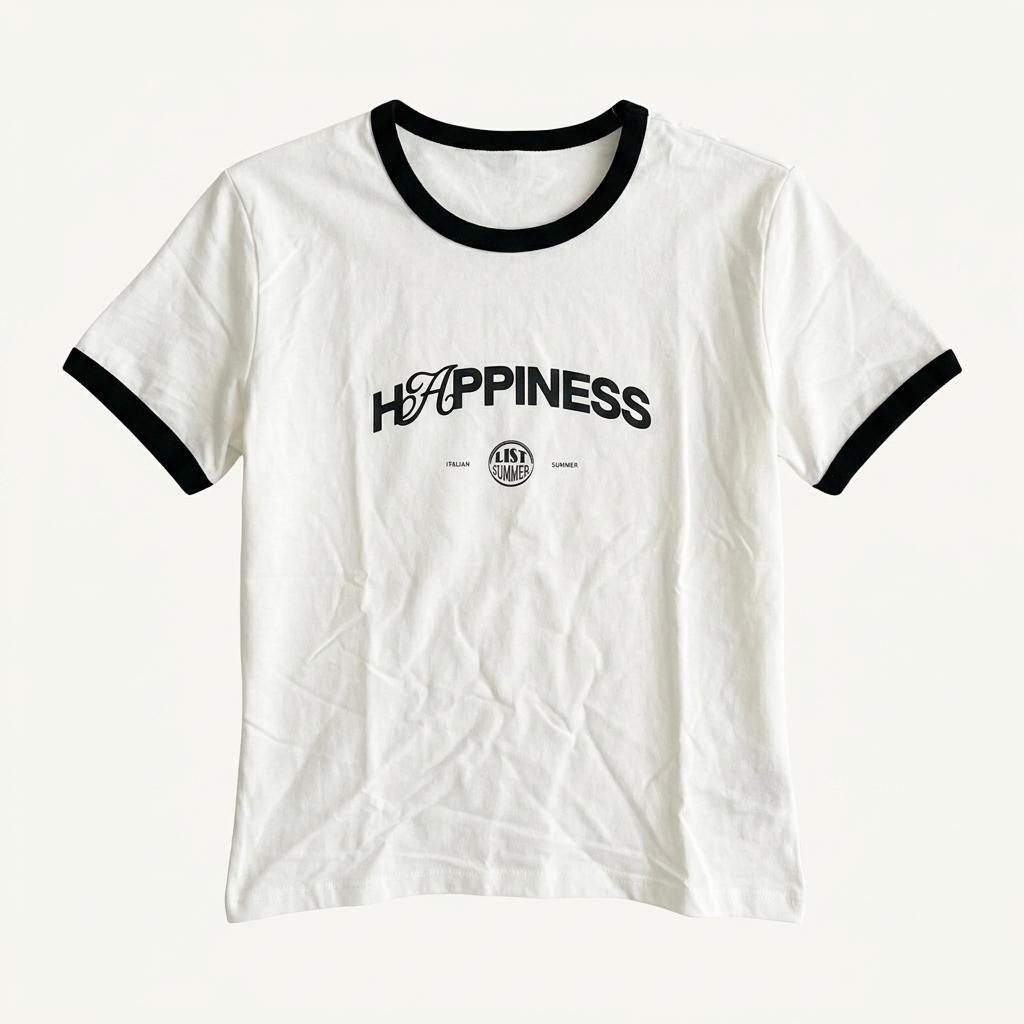 리스트 HAPPINESS 레터링 반팔 티셔츠 1