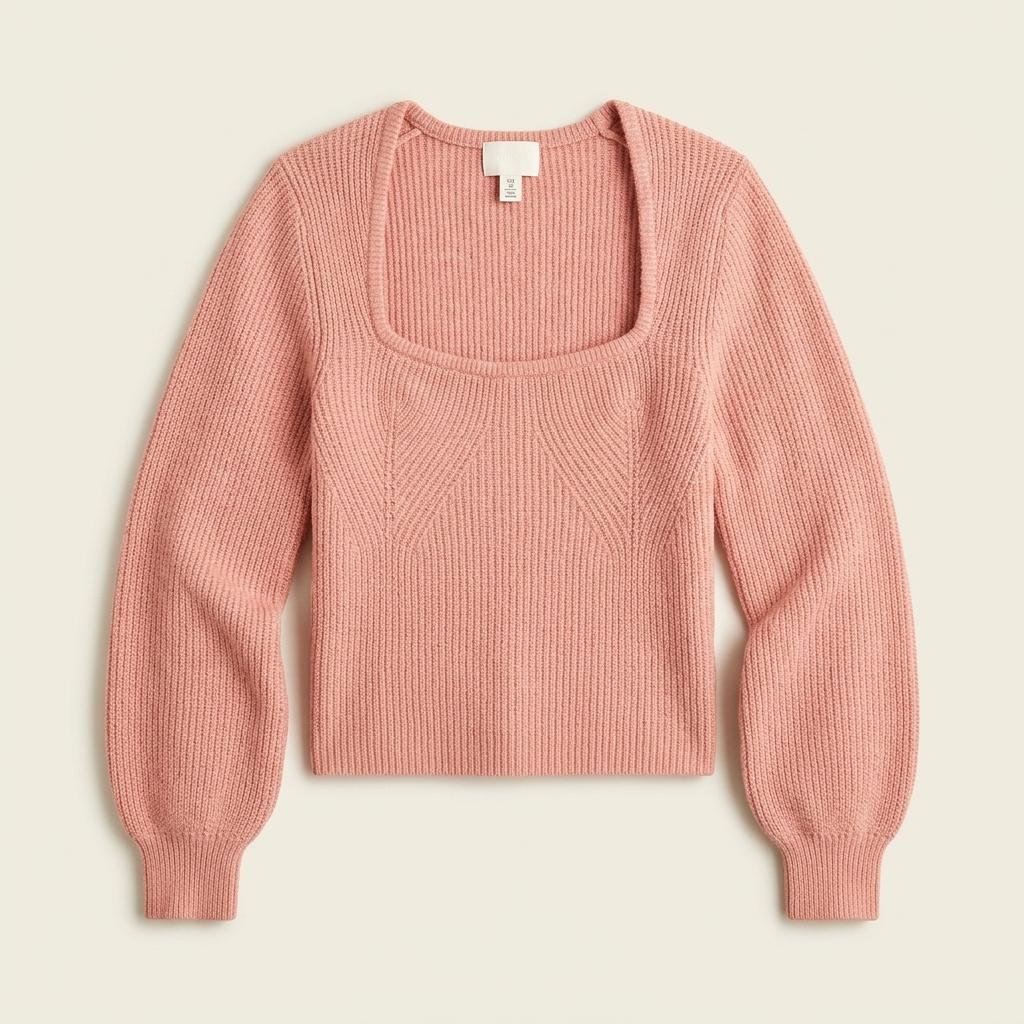 H&M 스퀘어넥 벌룬 소매 니트 스웨터 핑크 1
