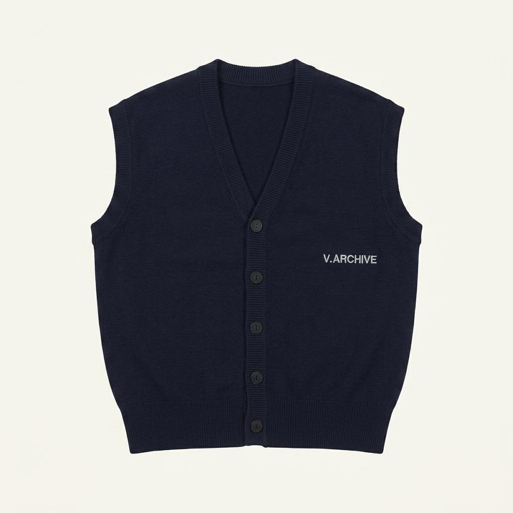 V.ARCHIVE 브이넥 울 니트 베스트 네이비 1