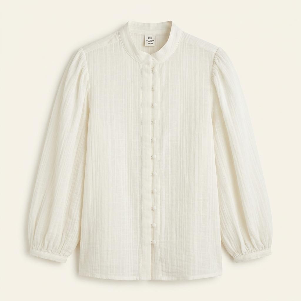 H&M 퍼프 소매 주름 블라우스 아이보리 1