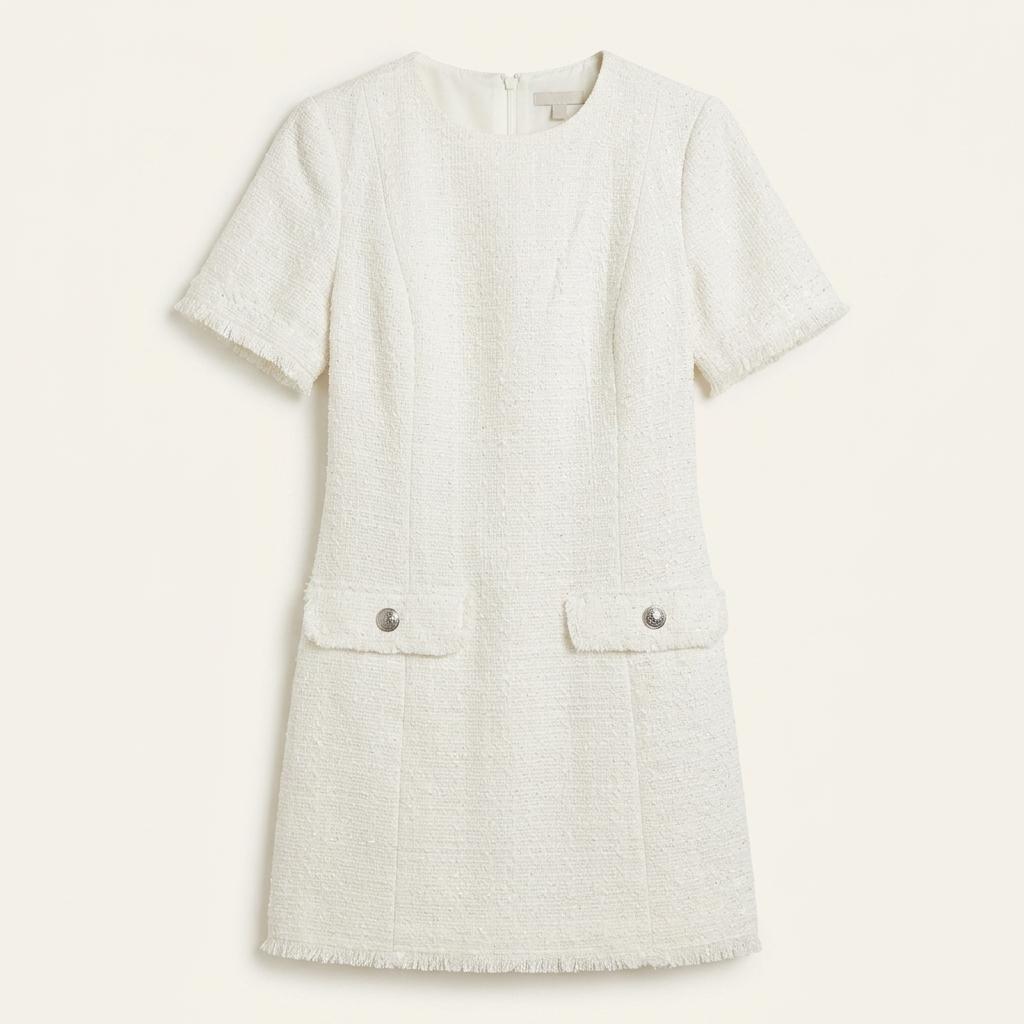 H&M 에이치엔엠 트위드 반팔 미니 원피스 화이트