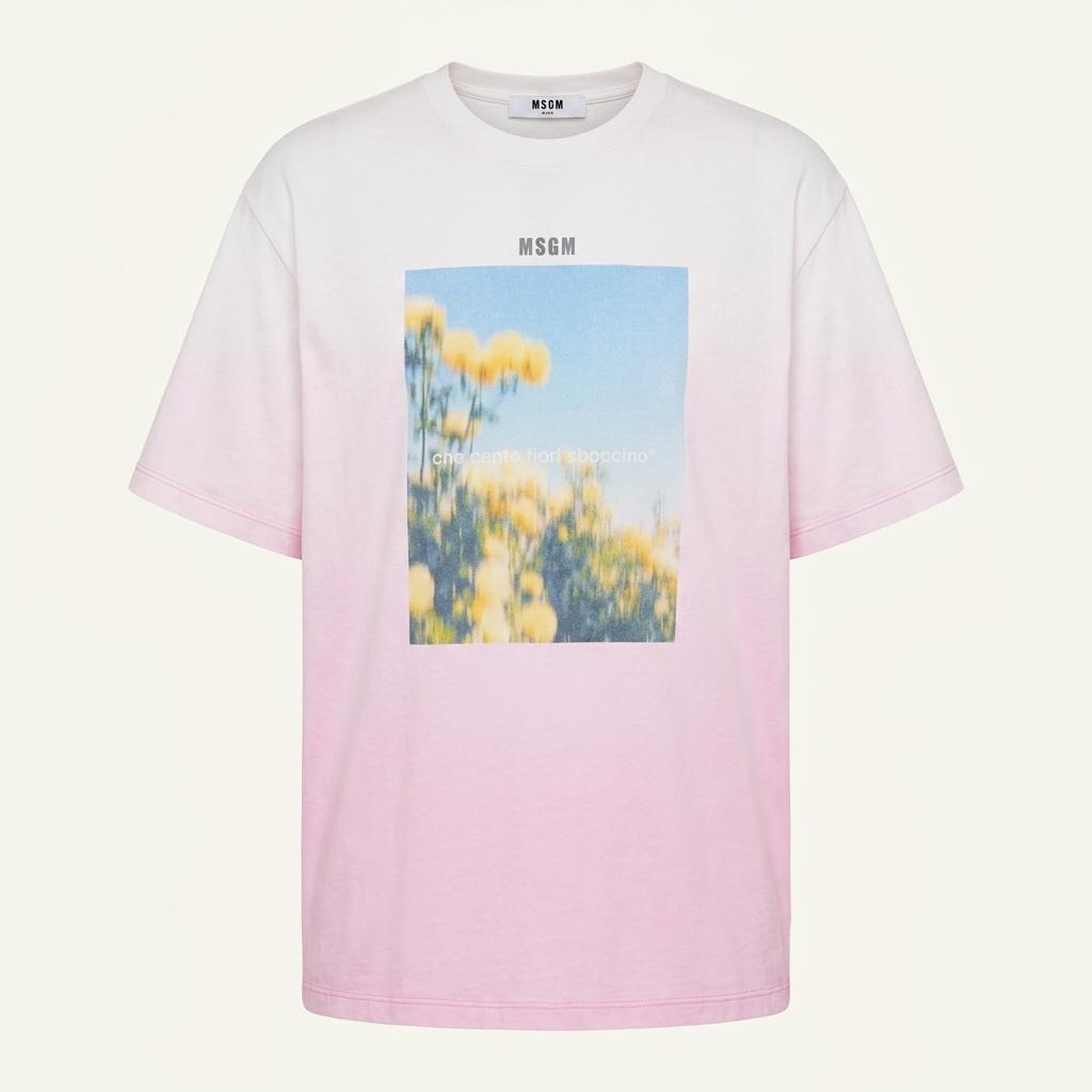 MSGM 플라워 그래픽 반팔 티셔츠 핑크 1