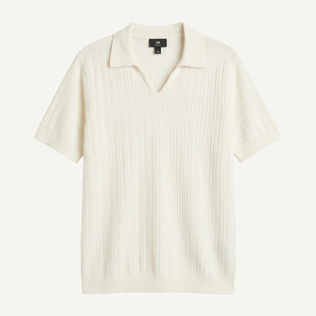 H&M 레귤러핏 반팔 칼라 니트 화이트 1