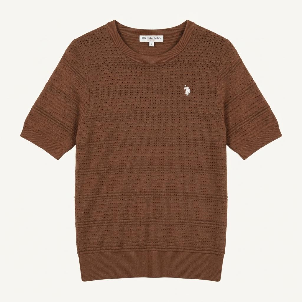 U.S. POLO ASSN. 반팔 니트 티셔츠 브라운