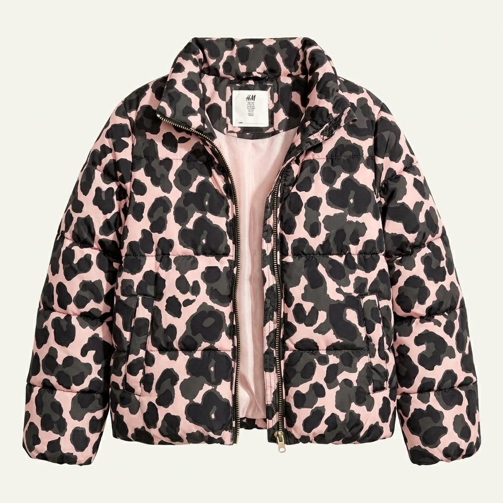 H&M 레오파드 핑크 블랙 패딩 점퍼