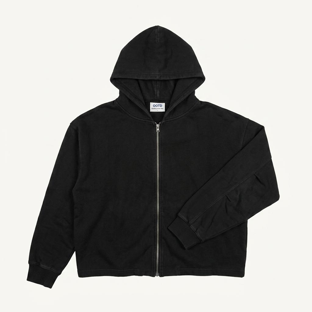 OOTD 블랙 베이직 후드 집업 1