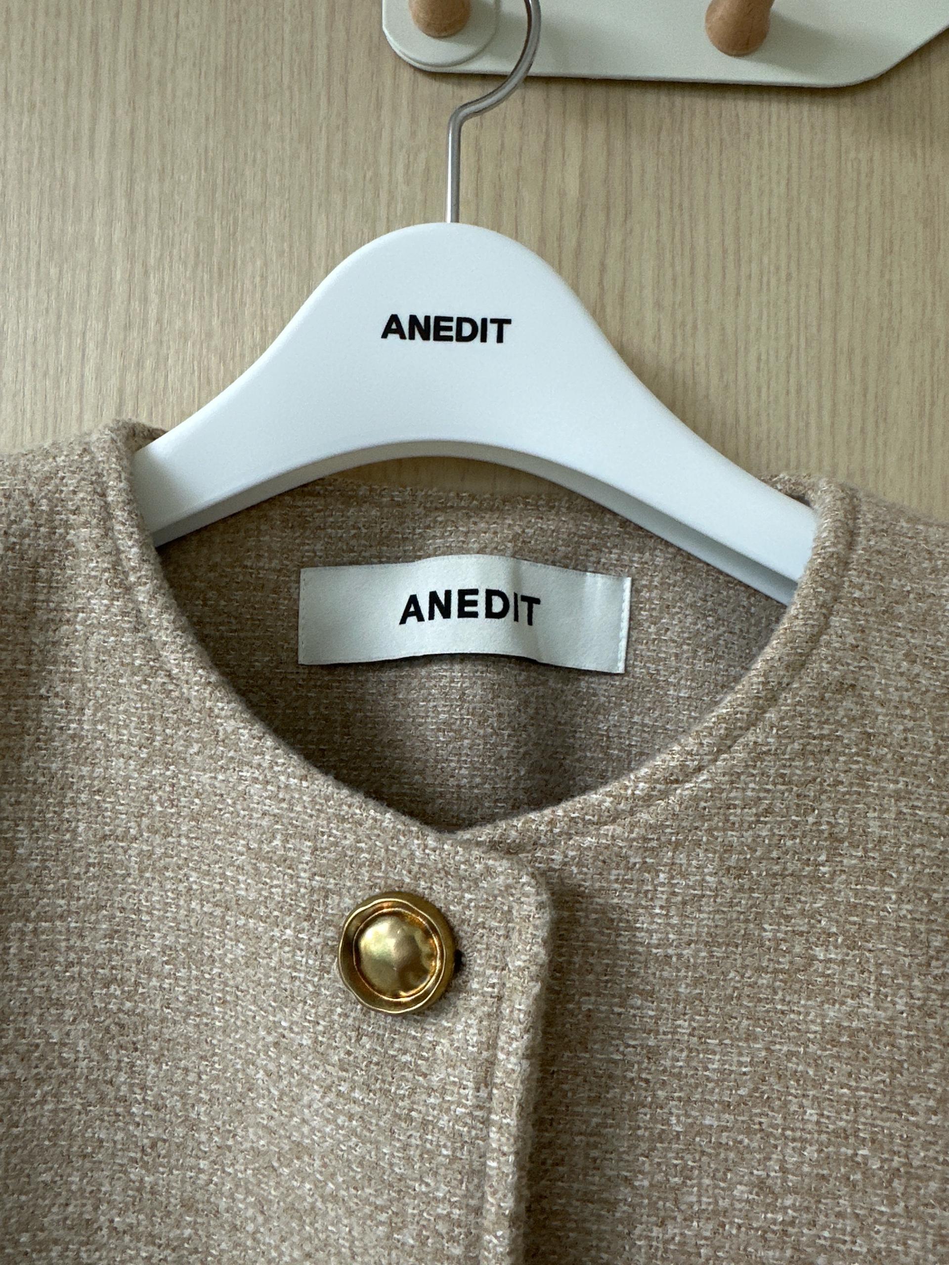 언에디트 ANEDIT 울 혼방 노카라 트위드 재킷 베이지 4