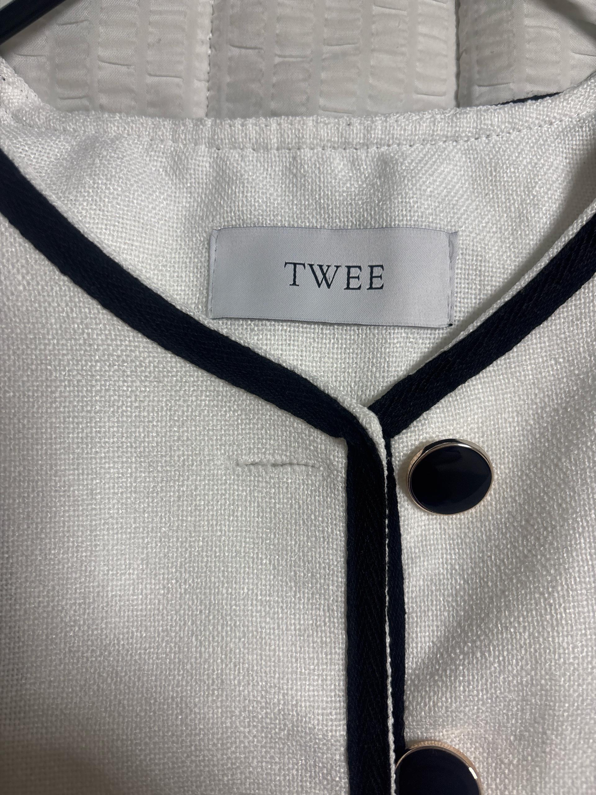 트위 TWEE 배색 라인 반팔 트위드 재킷 3
