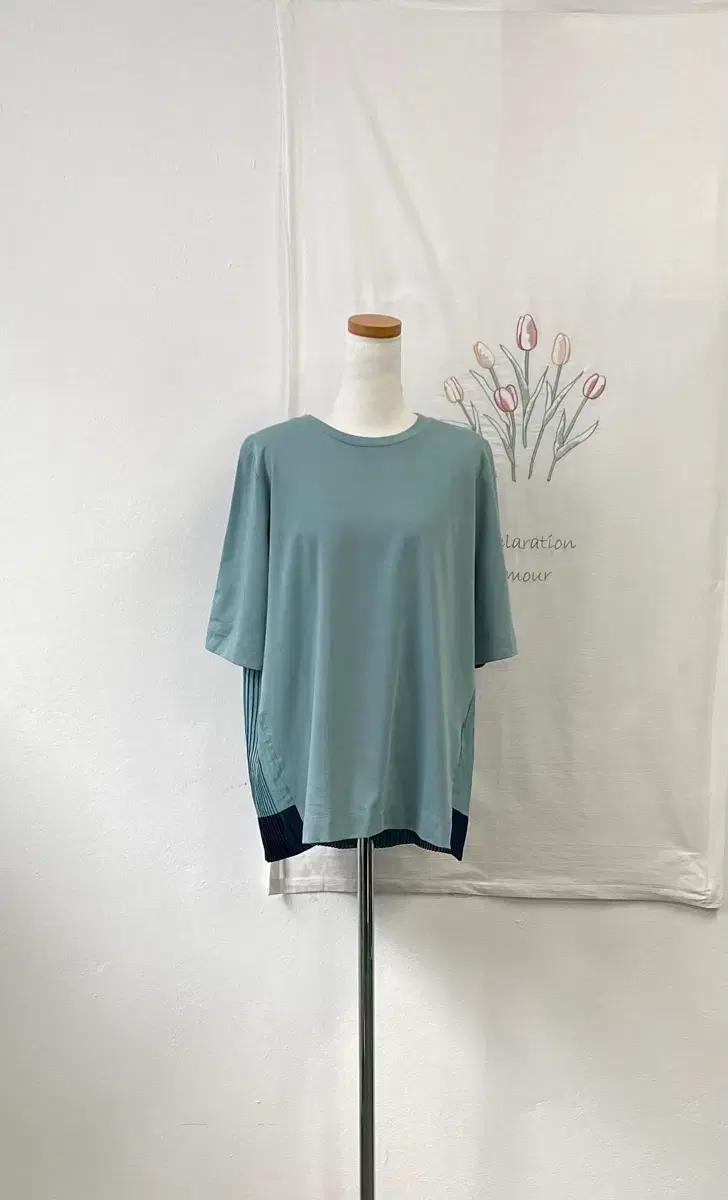 플리츠 언발란스 밑단 배색 티셔츠 338 2