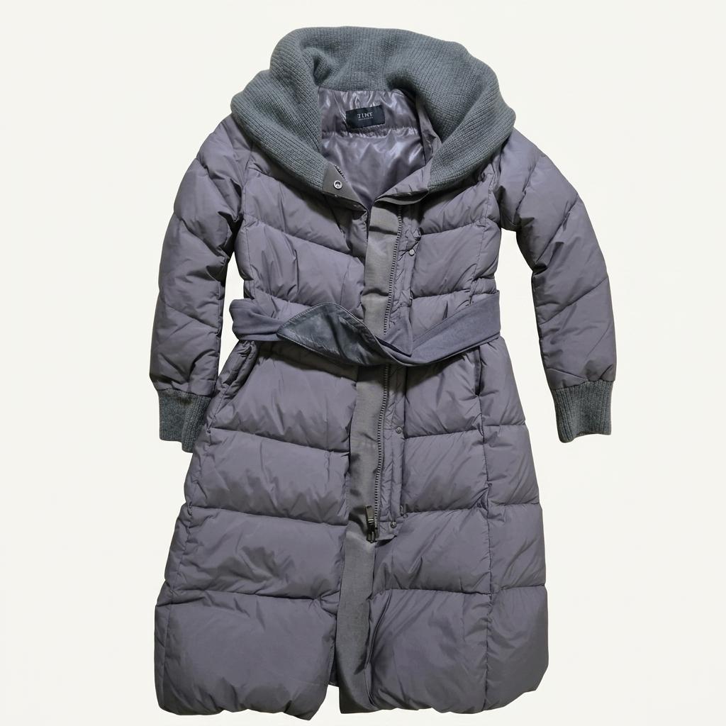 타임 니트 칼라 퀼팅 구스다운 패딩 코트