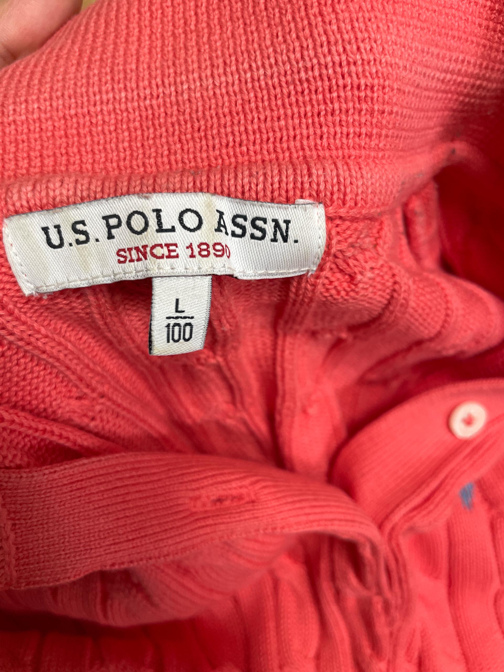 U.S. POLO ASSN. 케이블 하프 버튼 니트 스웨터 코랄 3