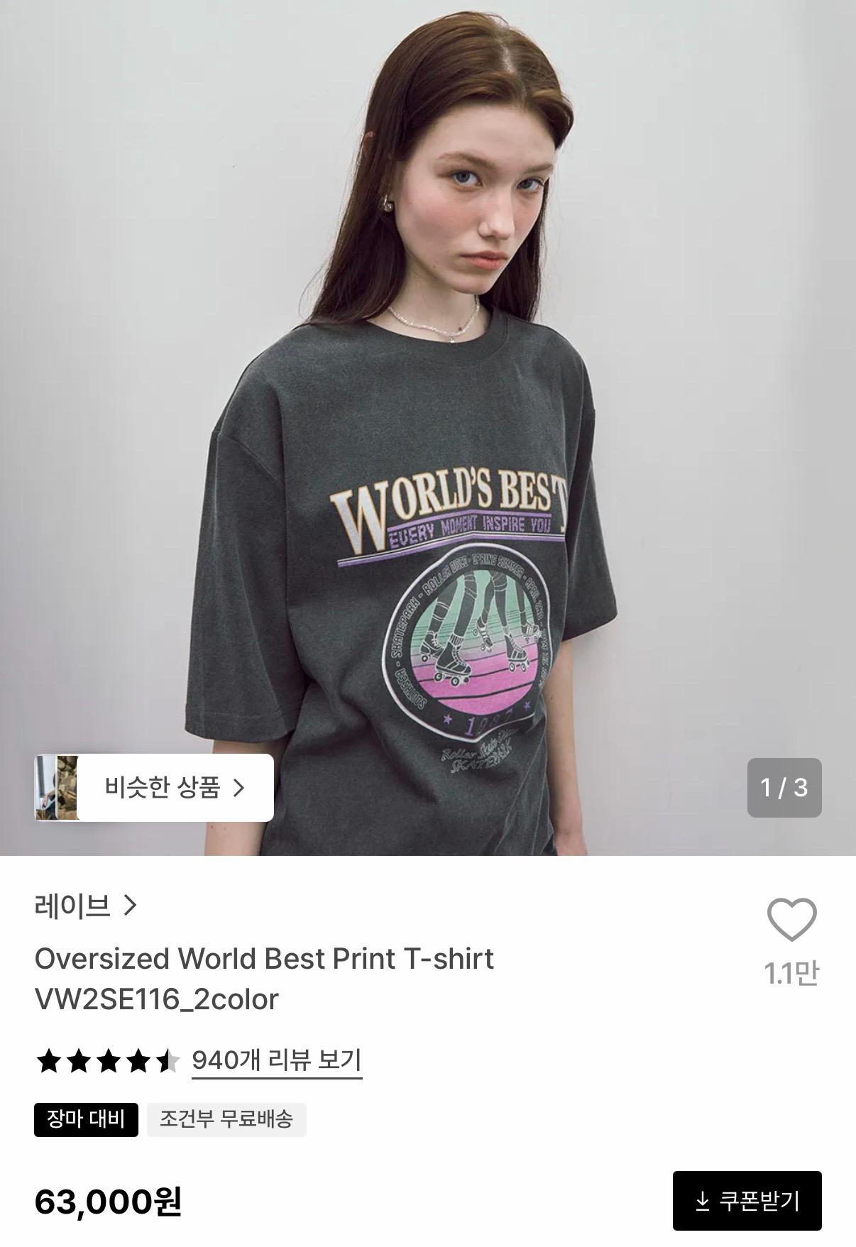 레이브 빈티지 그래픽 오버사이즈 반팔 티셔츠 차콜 3