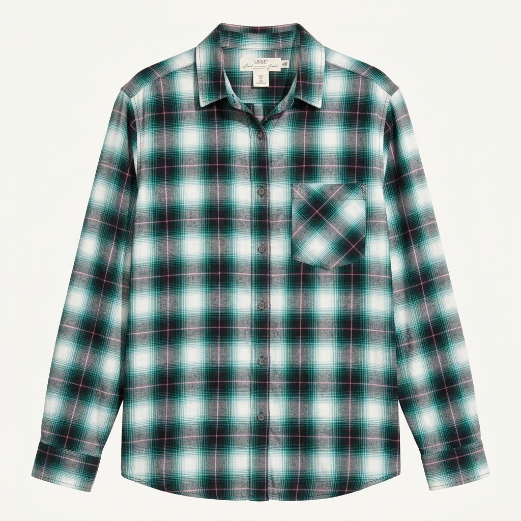 H&M 체크 패턴 긴팔 셔츠 그린 1