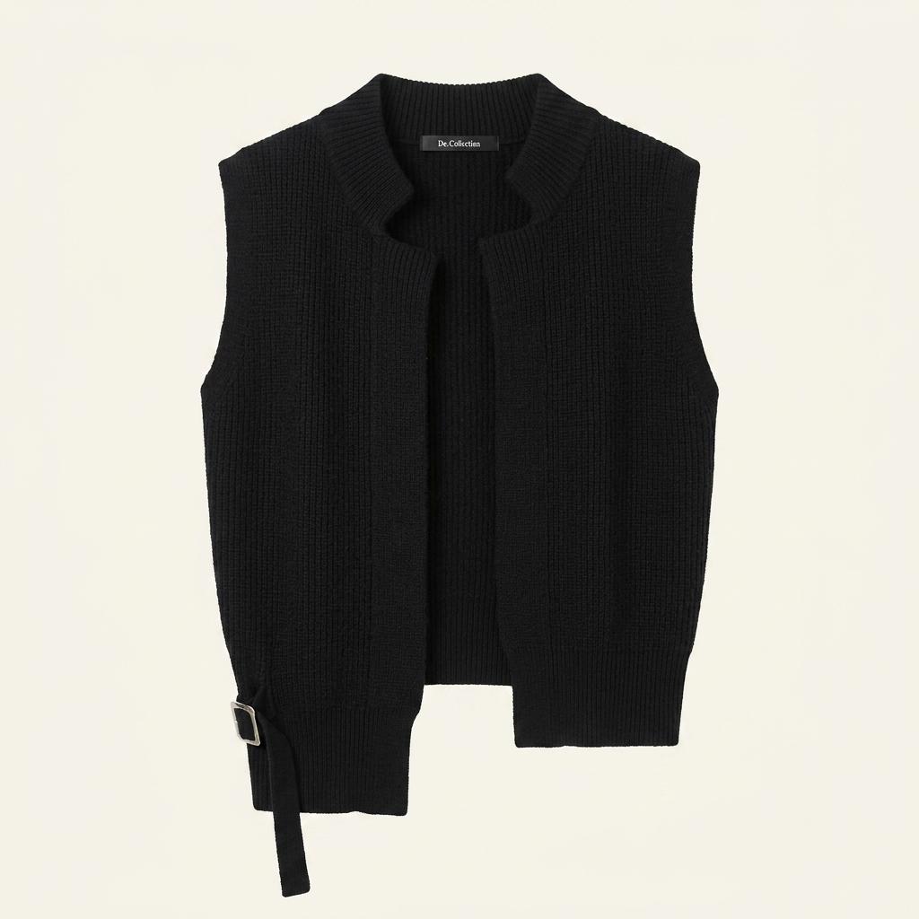 De.Collection 블랙 오픈 니트 조끼 베스트 1
