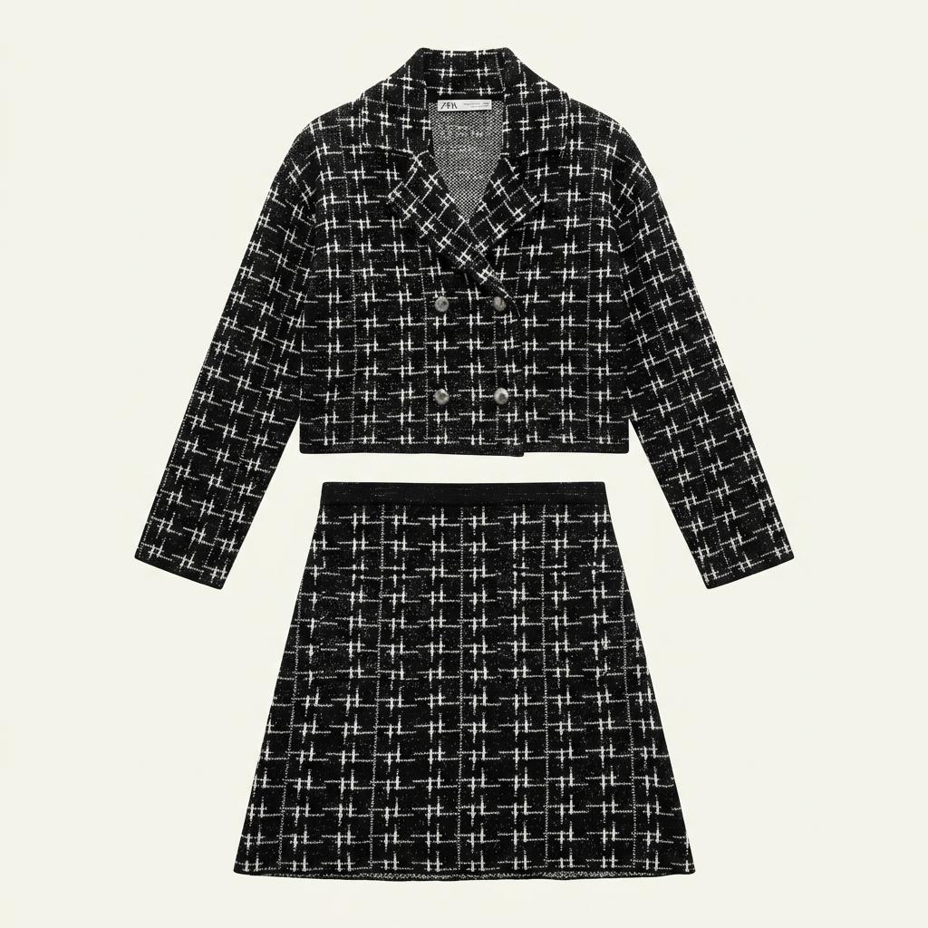 ZARA 체크 니트 가디건 스커트 셋업 1