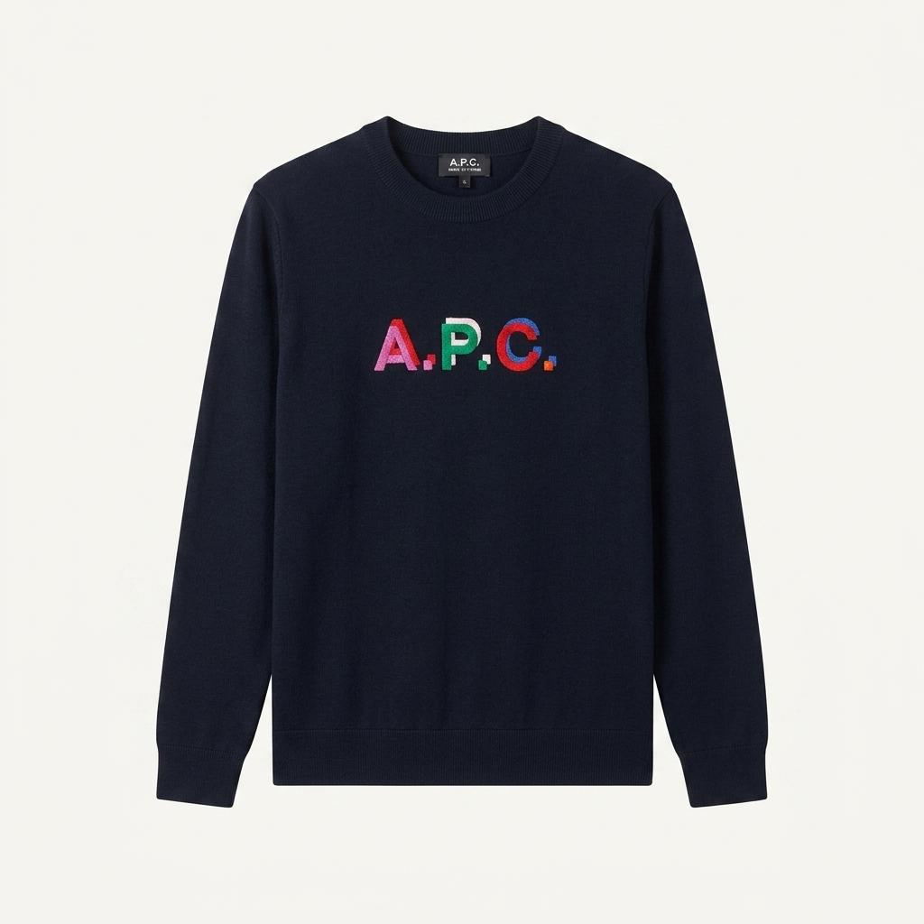 A.P.C. 멀티 컬러 로고 자수 라운드 니트 네이비 1