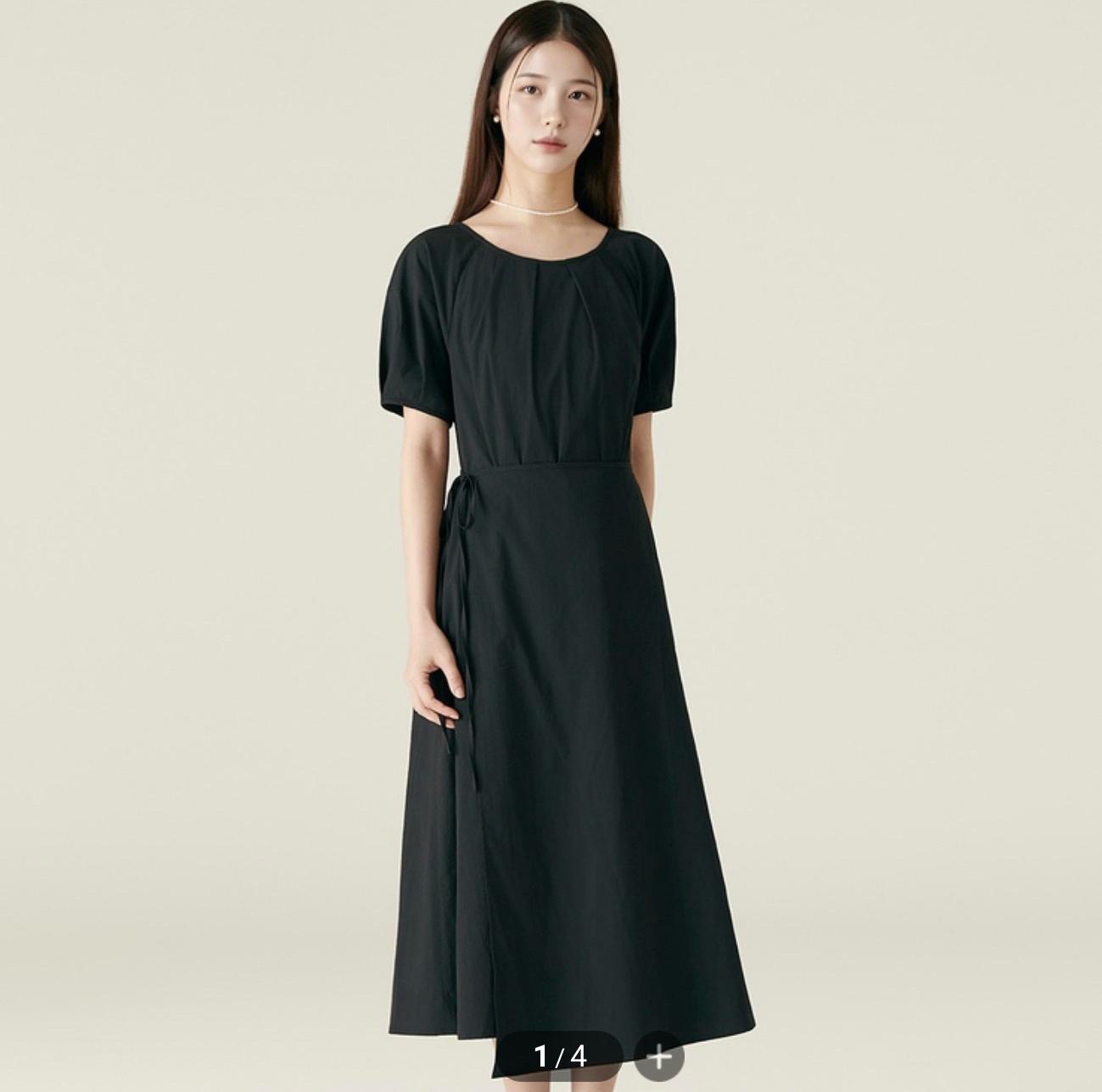 로엠 핀턱 퍼프 랩 롱 원피스 블랙 2