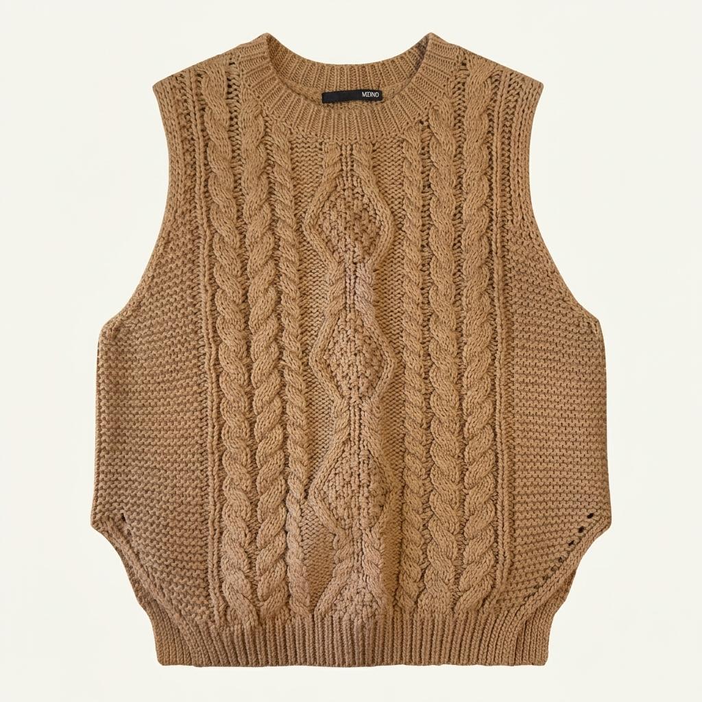 MIXXO 믹쏘 꽈배기 케이블 니트 조끼 베이지 1
