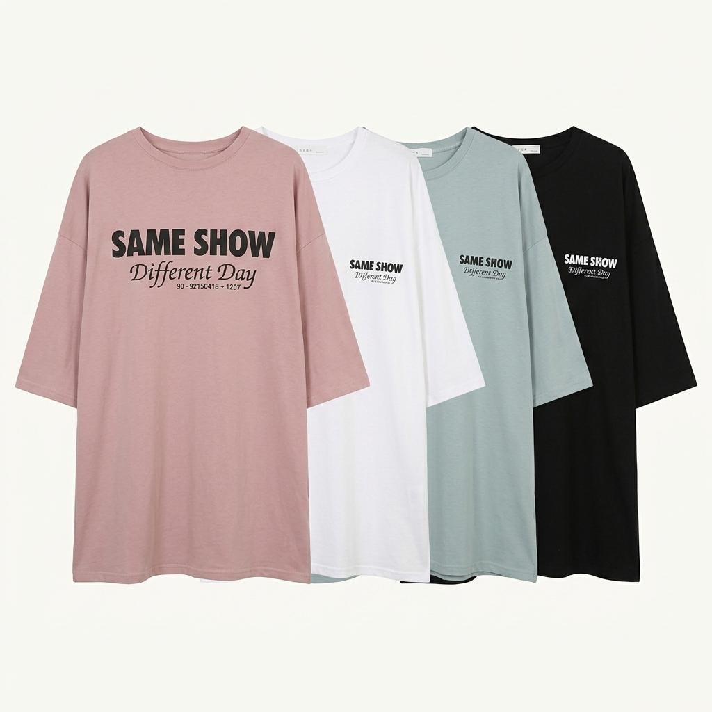 SAME SHOW 레터링 오버핏 7부 반팔 티셔츠 1