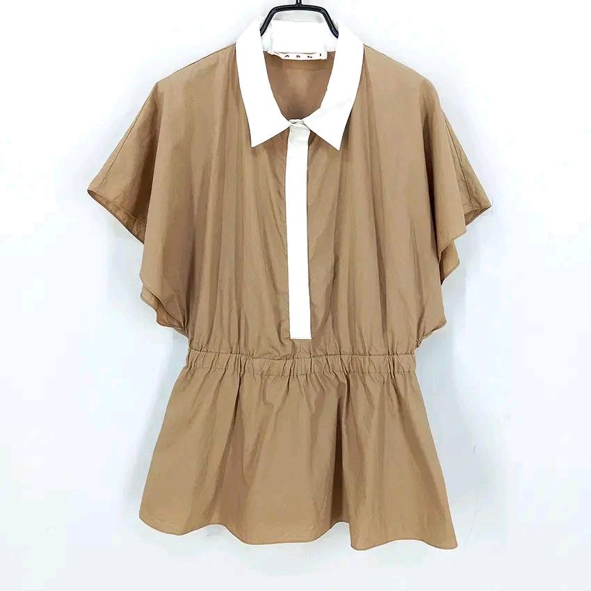 마르니 여성 여름 허리밴딩 가오리블라우스 브라운90 (HU45351) 2