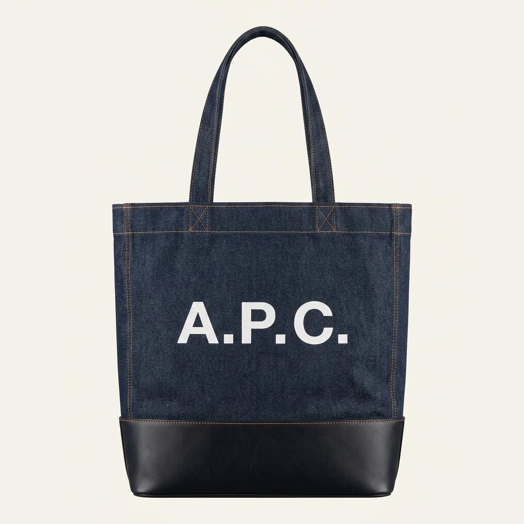A.P.C. 데님 로고 토트백 네이비