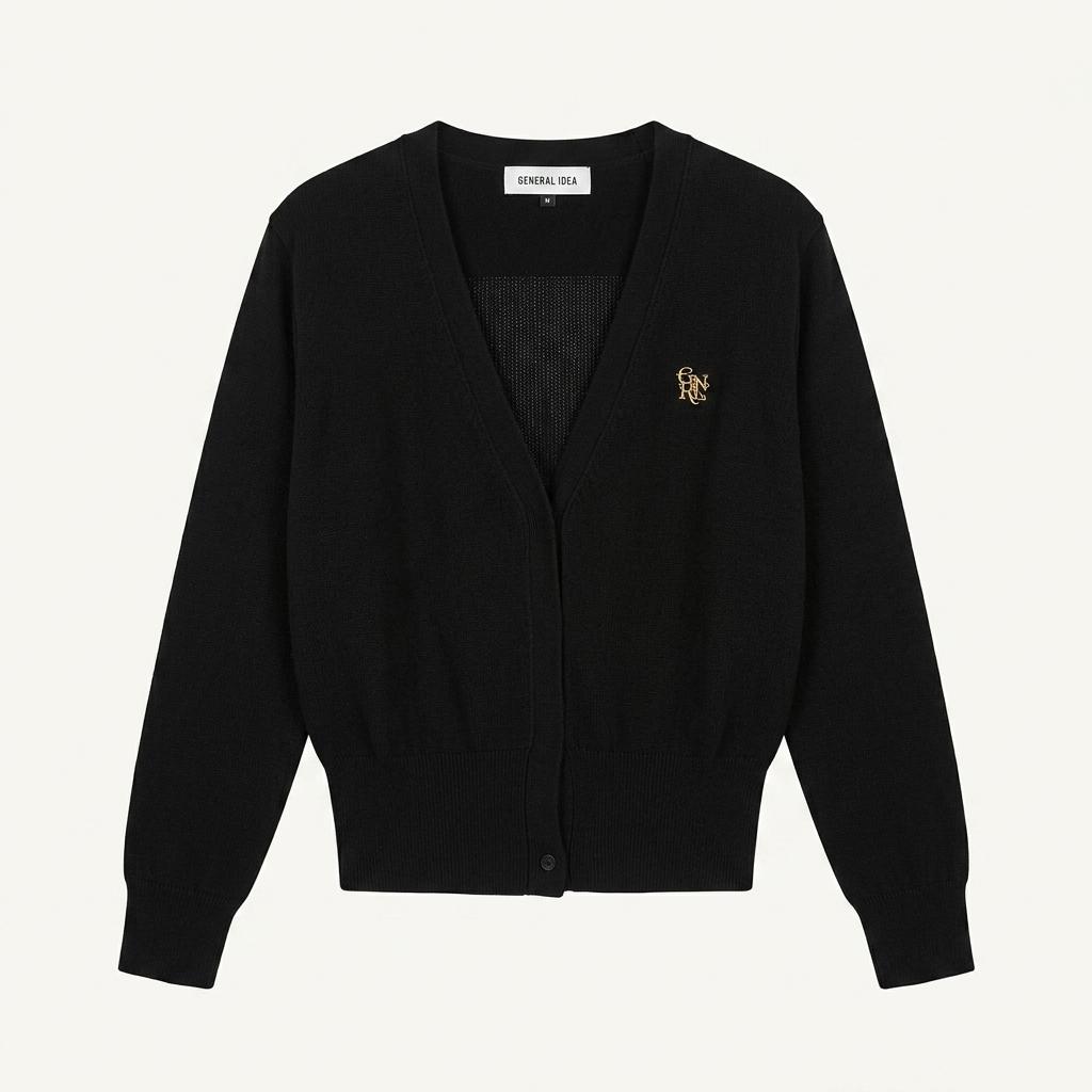 제너럴아이디어 로고 브이넥 카디건 블랙