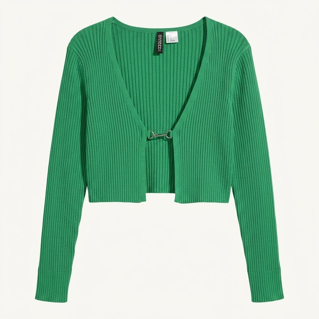 H&M 디바이디드 그린 골지 크롭 가디건 1