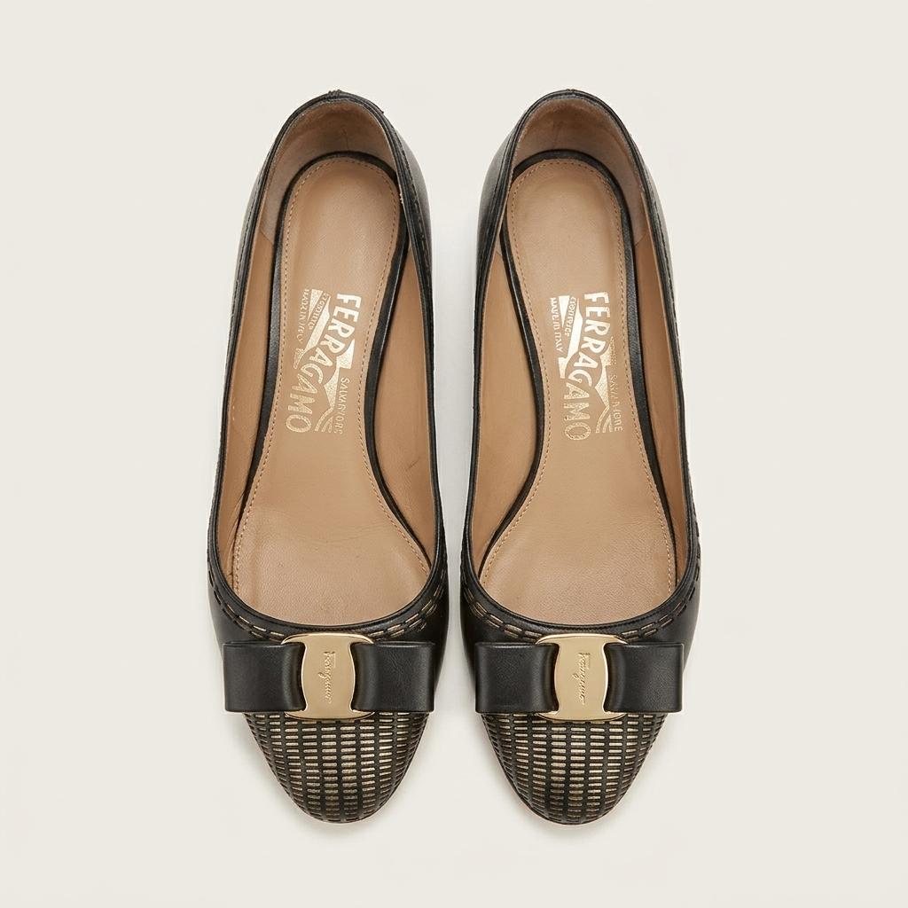 [Salvatore Ferragamo] 페라가모 바라 리본 가죽 펌프스 블랙 1
