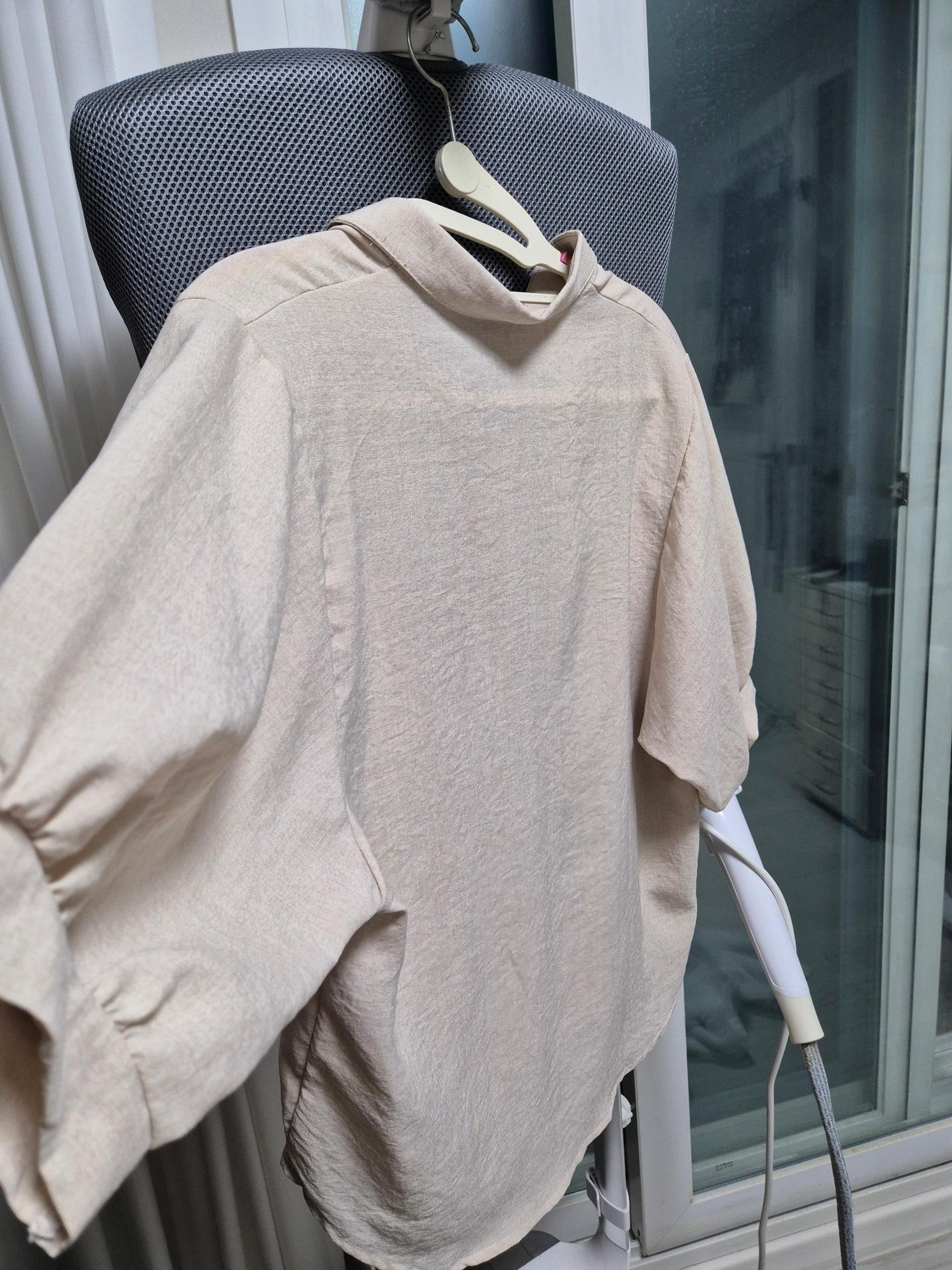 내추럴 베이지 린넨 혼방 7부 셔츠 블라우스 5