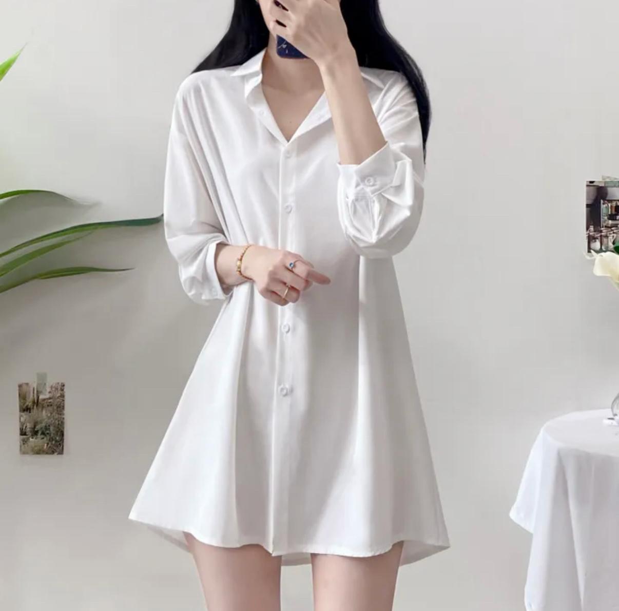 화이트 허리끈 셔츠 미니 원피스 3