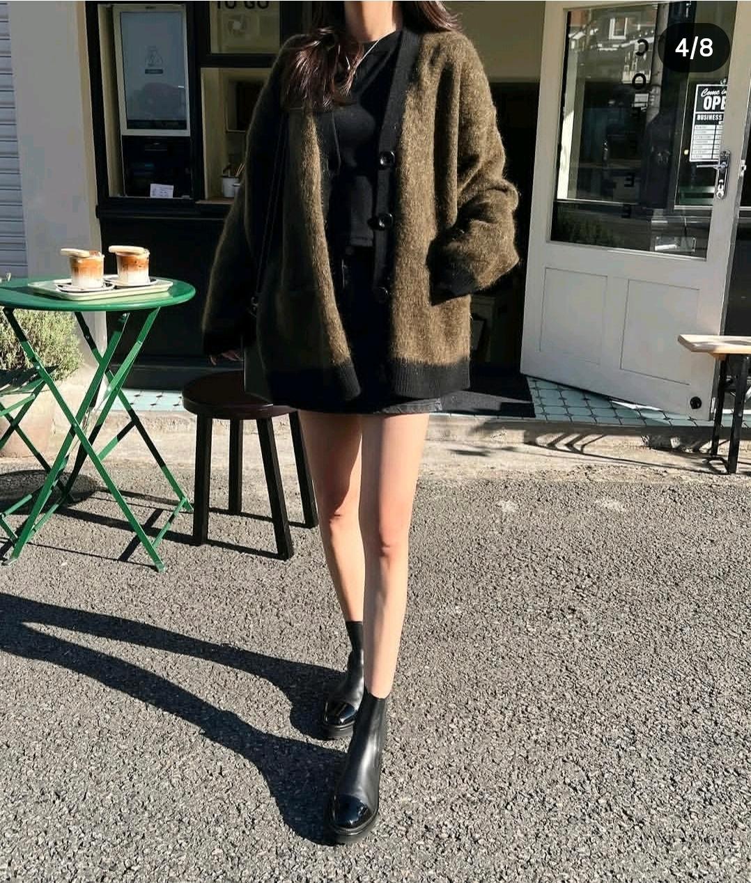 브이넥 모헤어 가디건(카키) 4