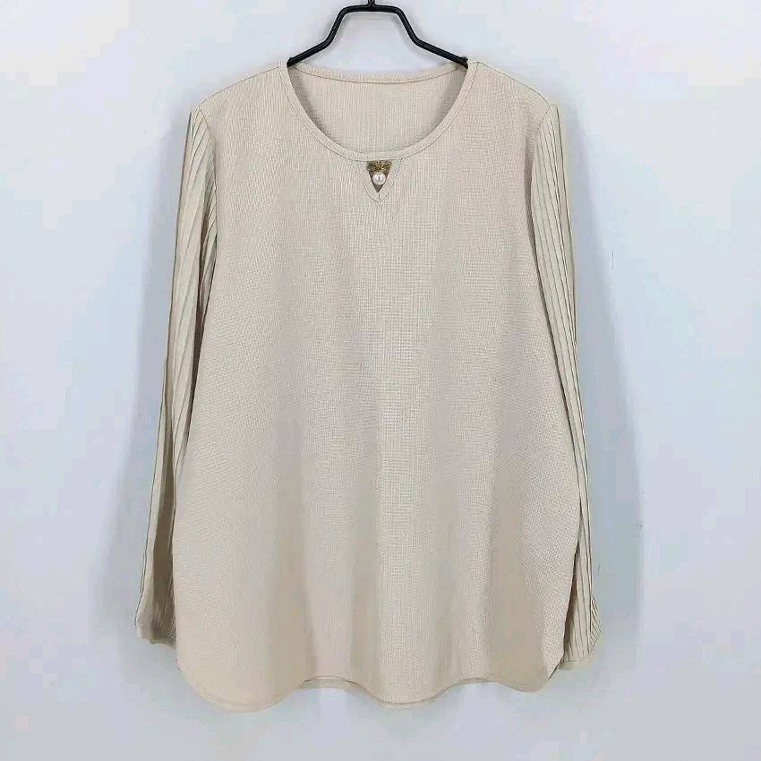 아자로 여성 춘추 진주장식 스판끼 긴팔티 베이지95 (HU44136) 2
