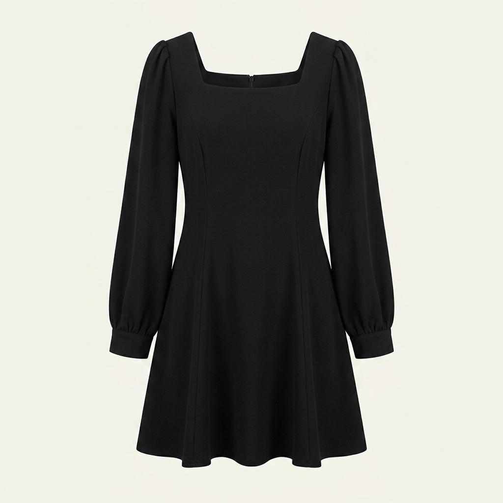 리리앤코 스퀘어넥 긴팔 미니 원피스 블랙