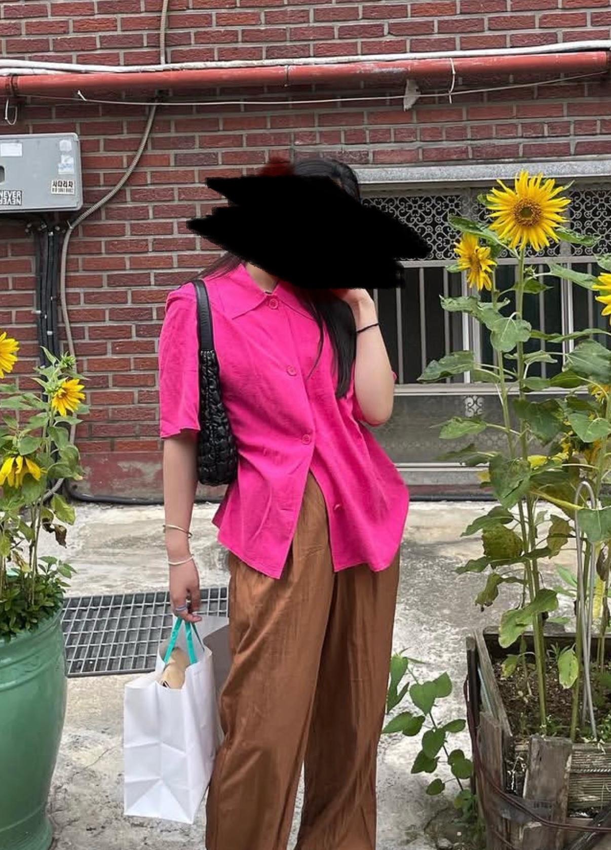 THINK PLANT 핫핑크 반팔 셔츠 5