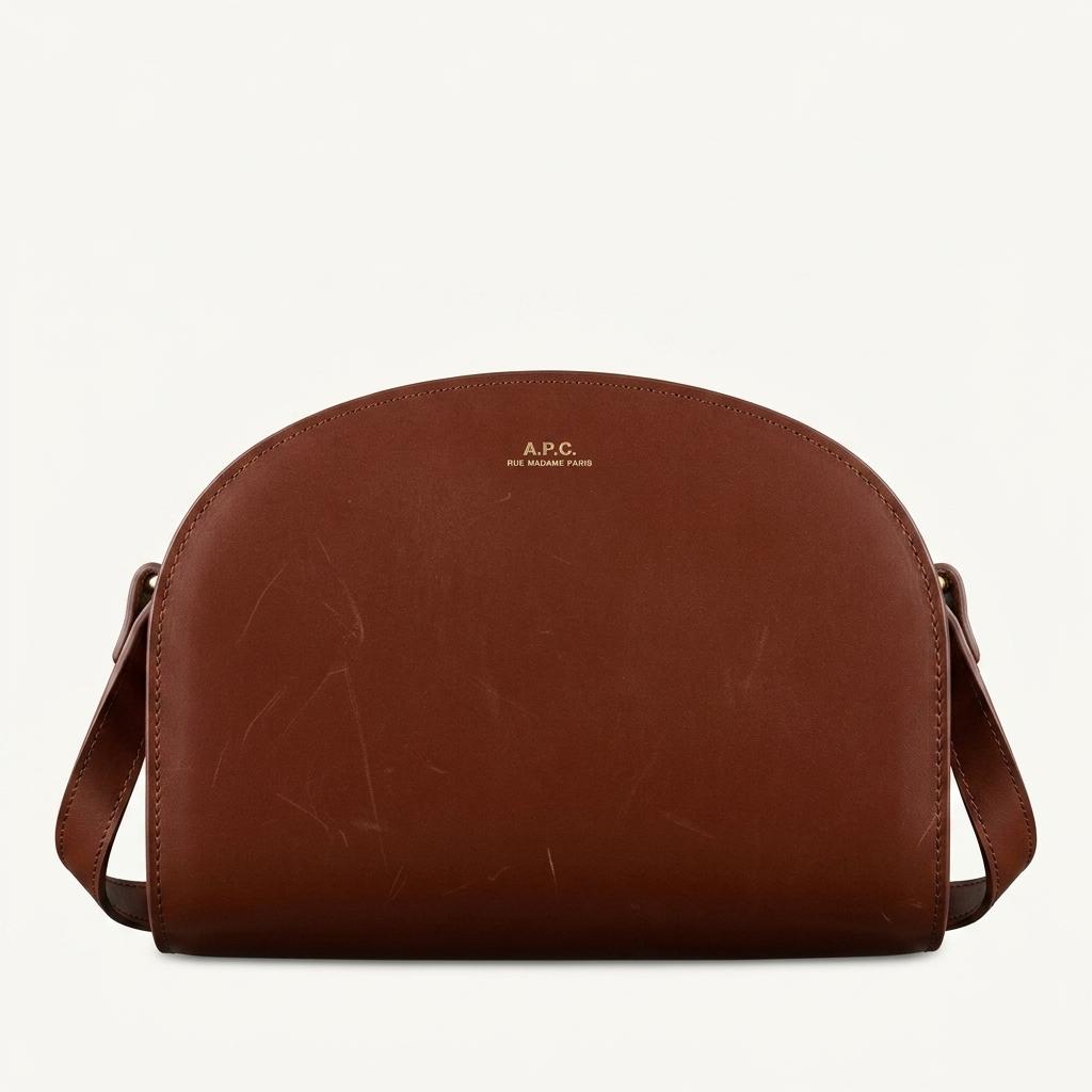 A.P.C. 가죽 하프문 숄더백 브라운