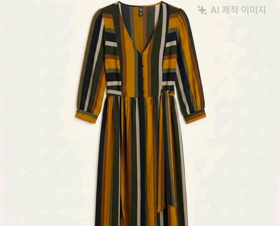 자라 멀티컬러 스트라이프 브이넥 롱 원피스 2